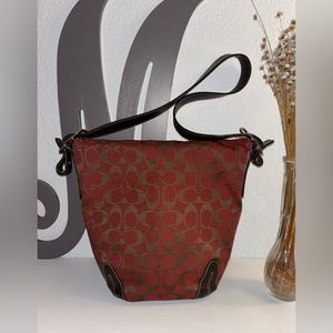 *COACH* Red Canvas/ leather Bucket Style Shoulder Bag Purse.